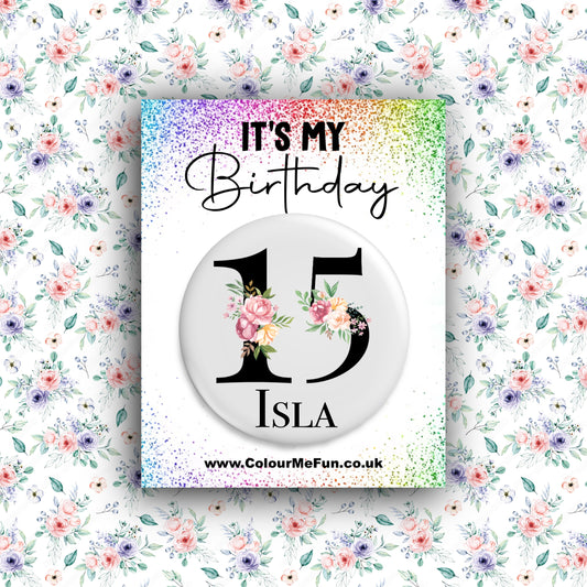 Personalised Floral Birthday Badges