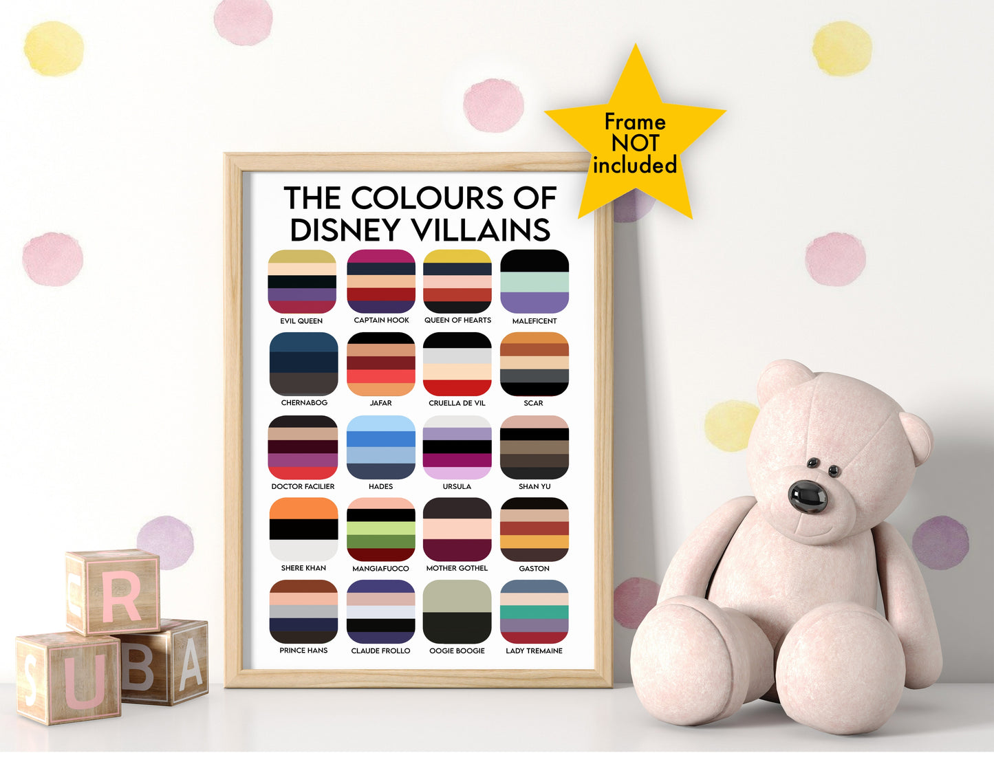 The Colours of Disney Villains Nursery Print (A4)