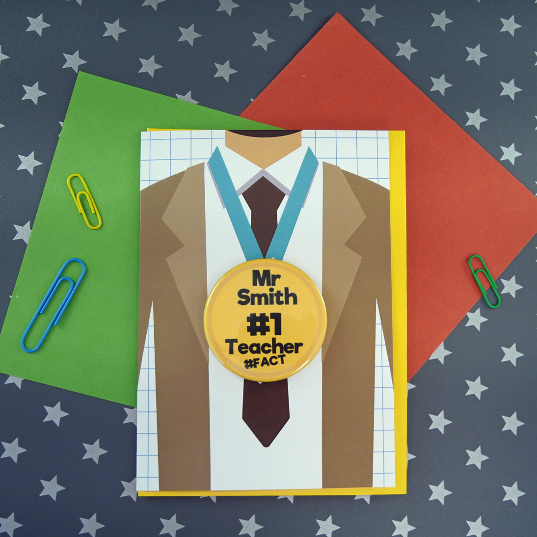 Personalised Teacher Card with Pin Badge