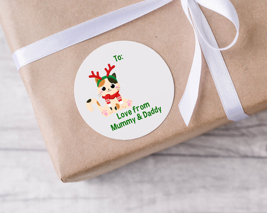 Personalised Reindeer Cat Christmas Label Stickers