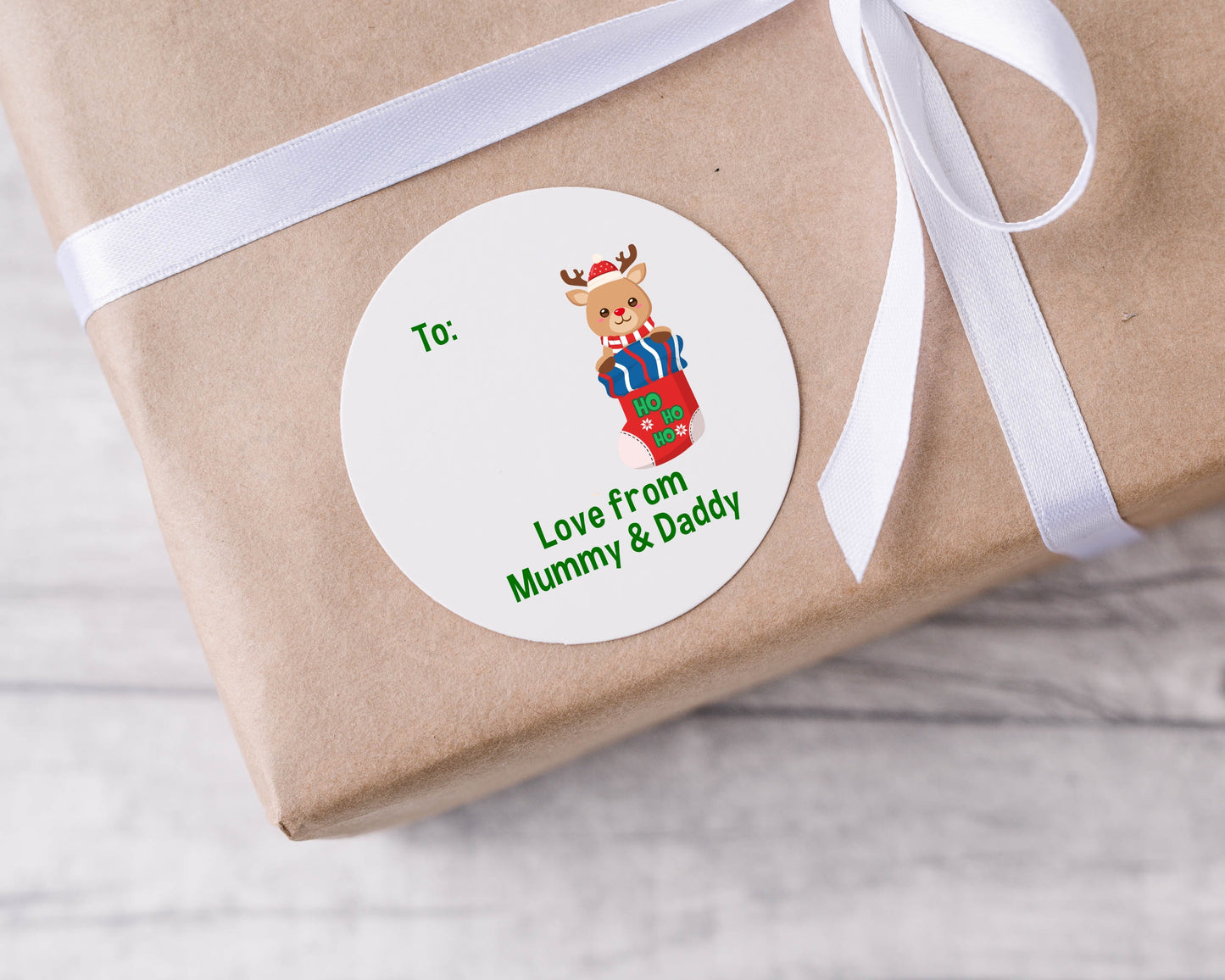 Personalised Reindeer Stocking Christmas Label Stickers