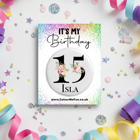 Personalised Floral Birthday Badges