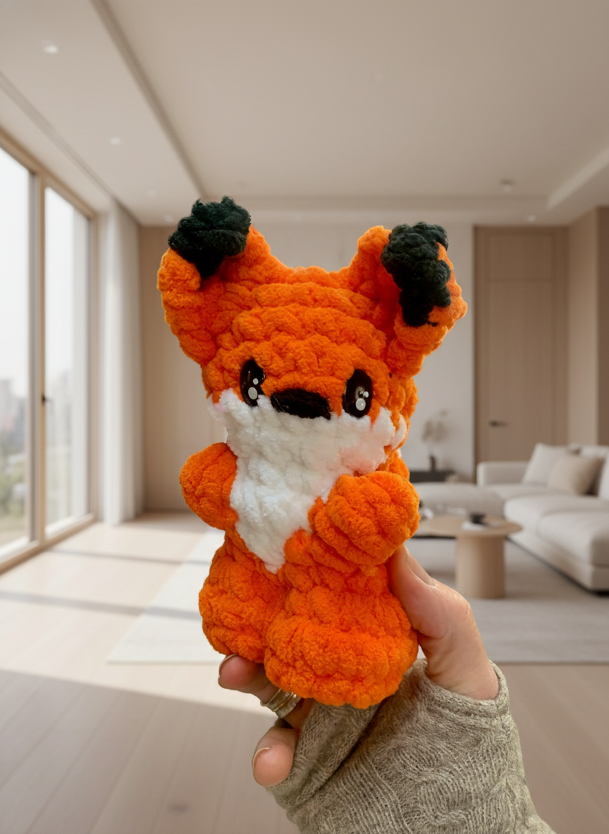 Adorable Crocheted Fox – Handmade Plush Blanket Yarn | 4"