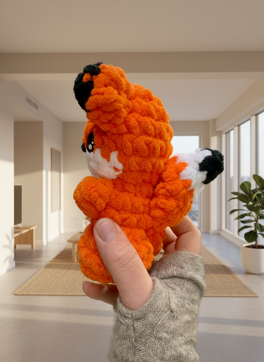 Adorable Crocheted Fox – Handmade Plush Blanket Yarn | 4"