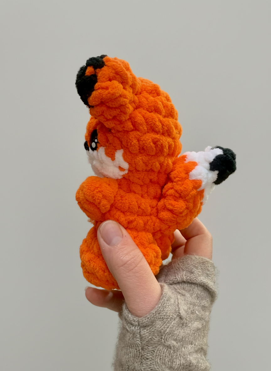 Adorable Crocheted Fox – Handmade Plush Blanket Yarn | 4"