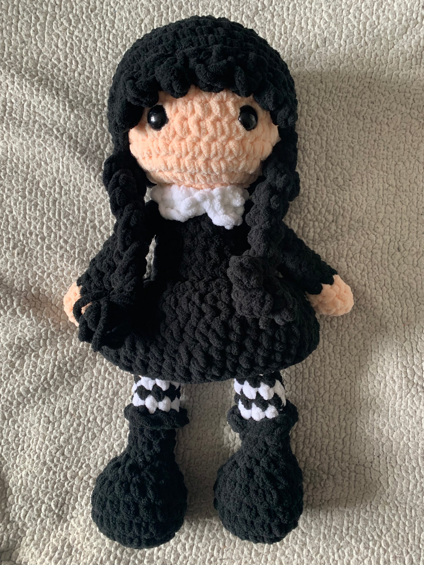 Crochet Wednesday Addams Plushie, 18" tall