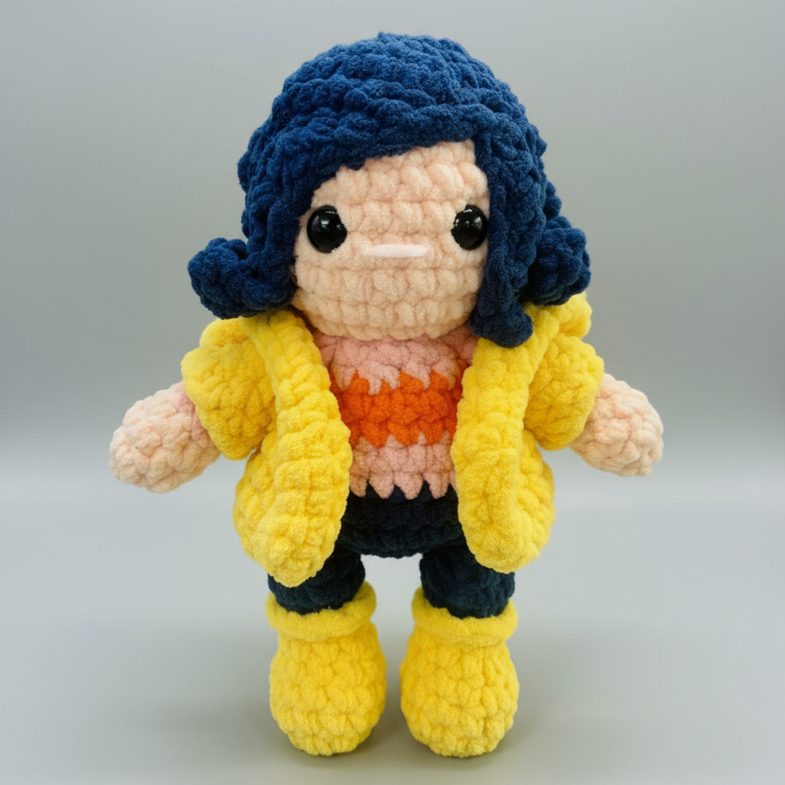 Coraline Crochet Plushie with Removable Coat – 10" Tall