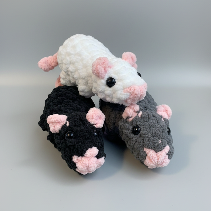 Small Crochet Rat - Soft Plush Rat Gift