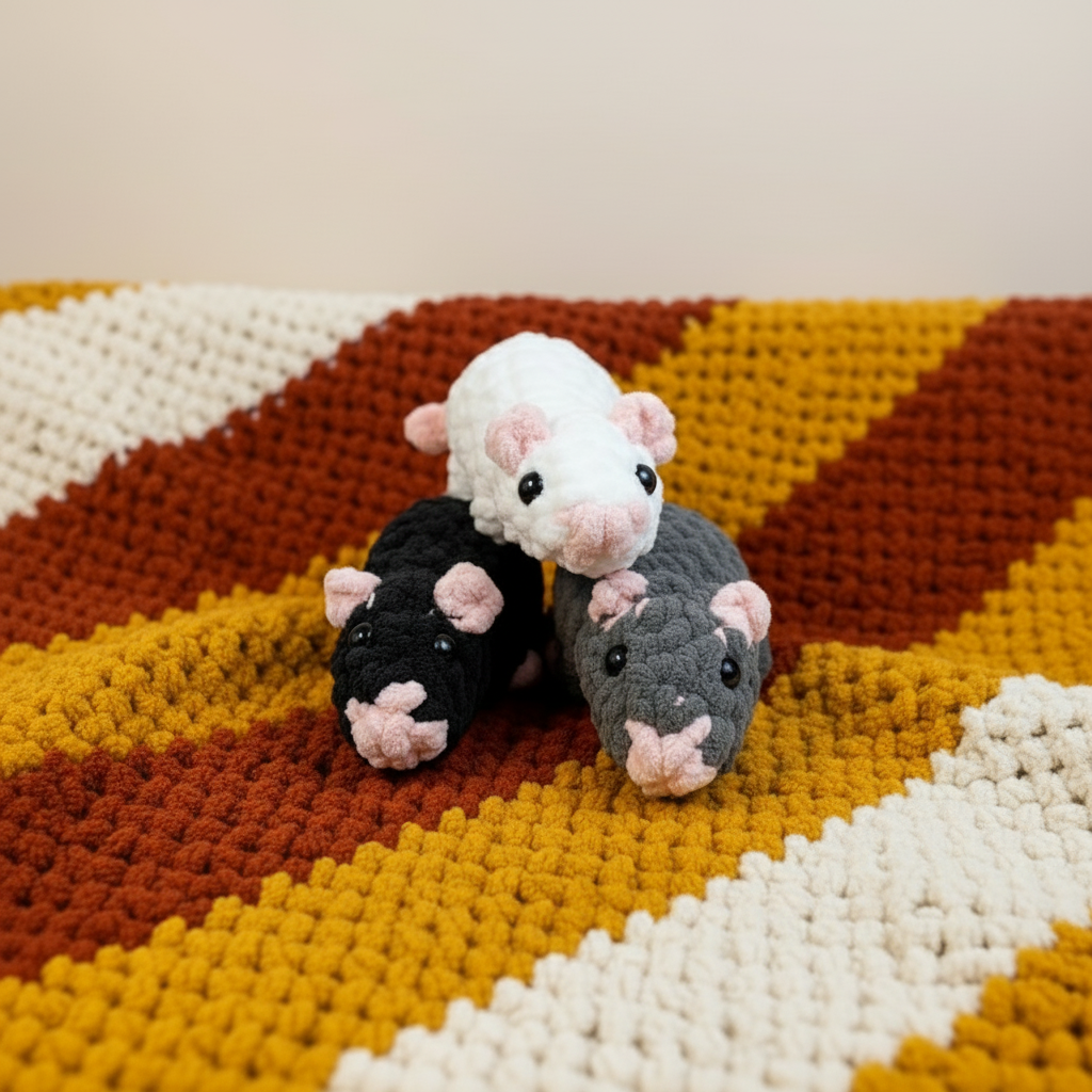 Small Crochet Rat - Soft Plush Rat Gift