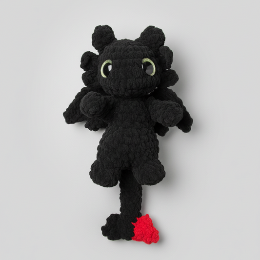 Toothless Inspired Crocheted Dragon Plush – Soft Blanket Yarn Plushie
