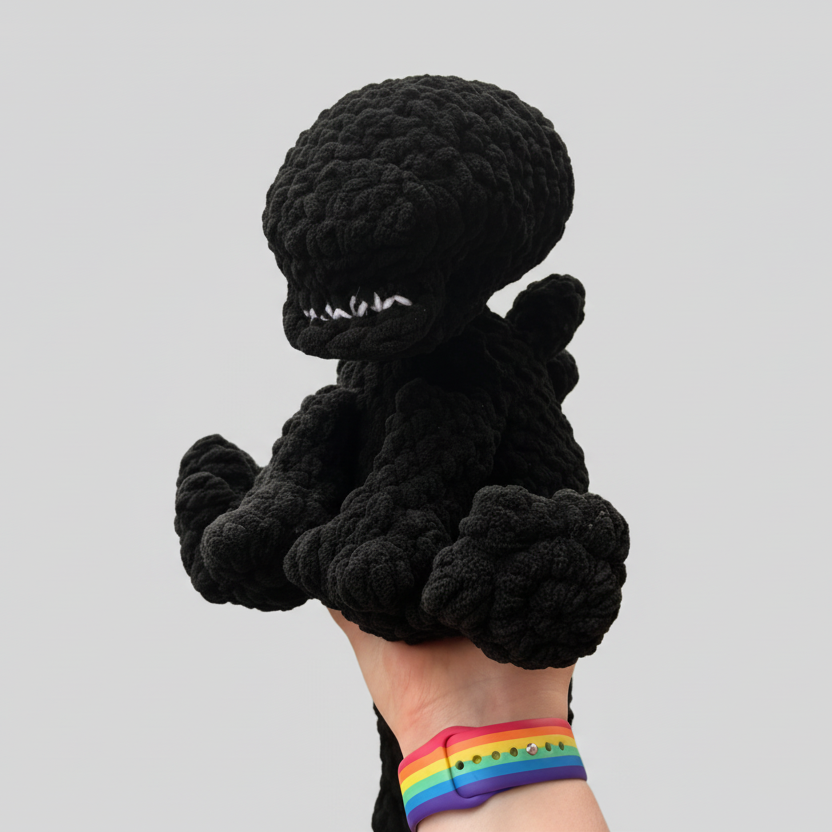 Sitting Xenomorph with optional unicorn outfit - Crochet Plushie