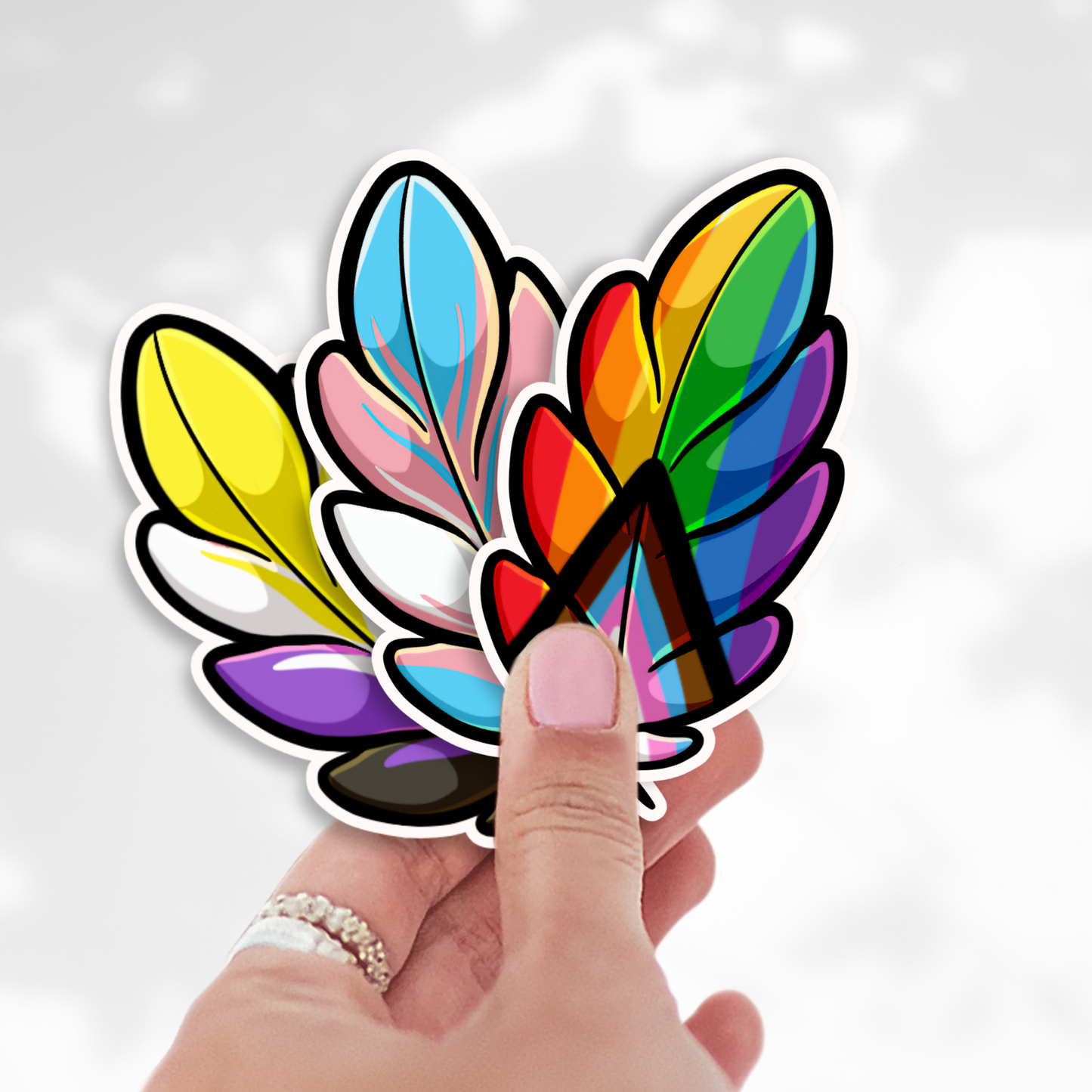 Pride Feathers Vinyl Sticker | LGBTQ+ Rainbow Feather Decal | 3 Inch Inclusive Aesthetic Pride Art Sticker | Spreading Wings Self Expression | Preorder Gift