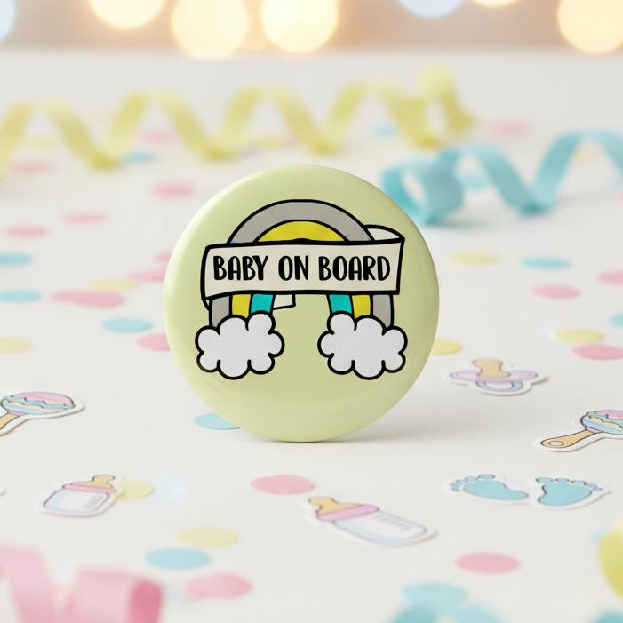 Baby On Board Rainbow Button Badge