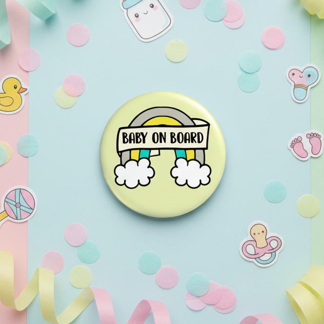 Baby On Board Rainbow Button Badge