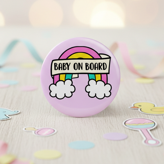 Baby On Board Rainbow Button Badge