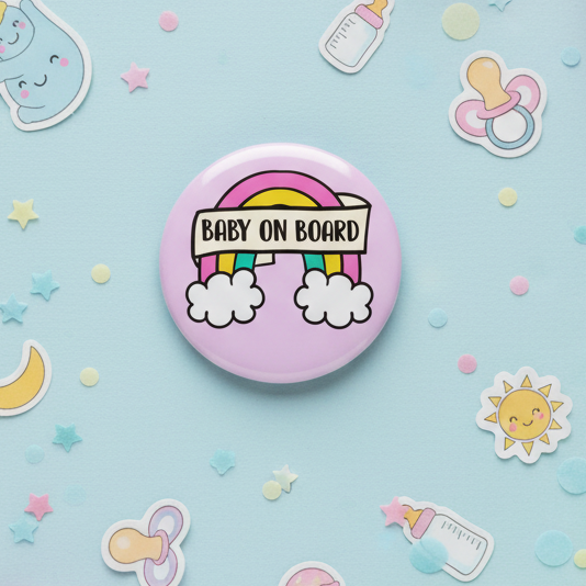 Baby On Board Rainbow Button Badge