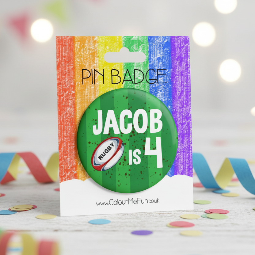 Personalised Rugby Birthday Badge