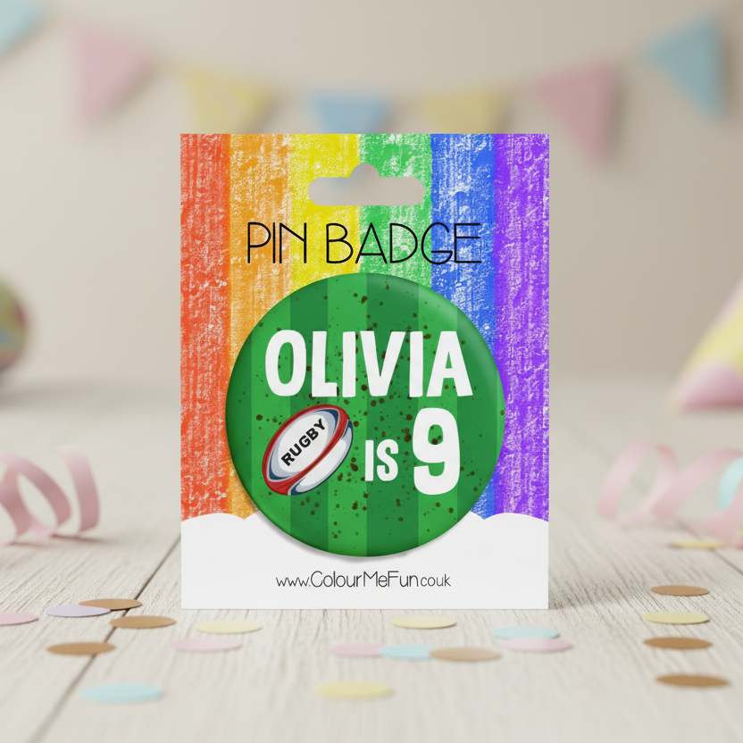 Personalised Rugby Birthday Badge