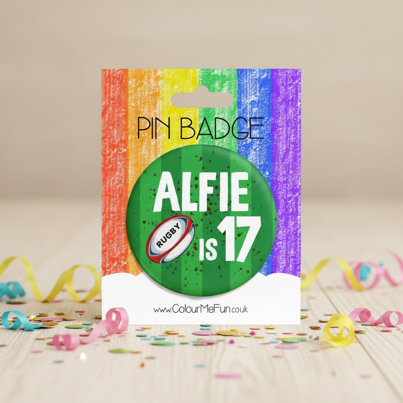 Personalised Rugby Birthday Badge