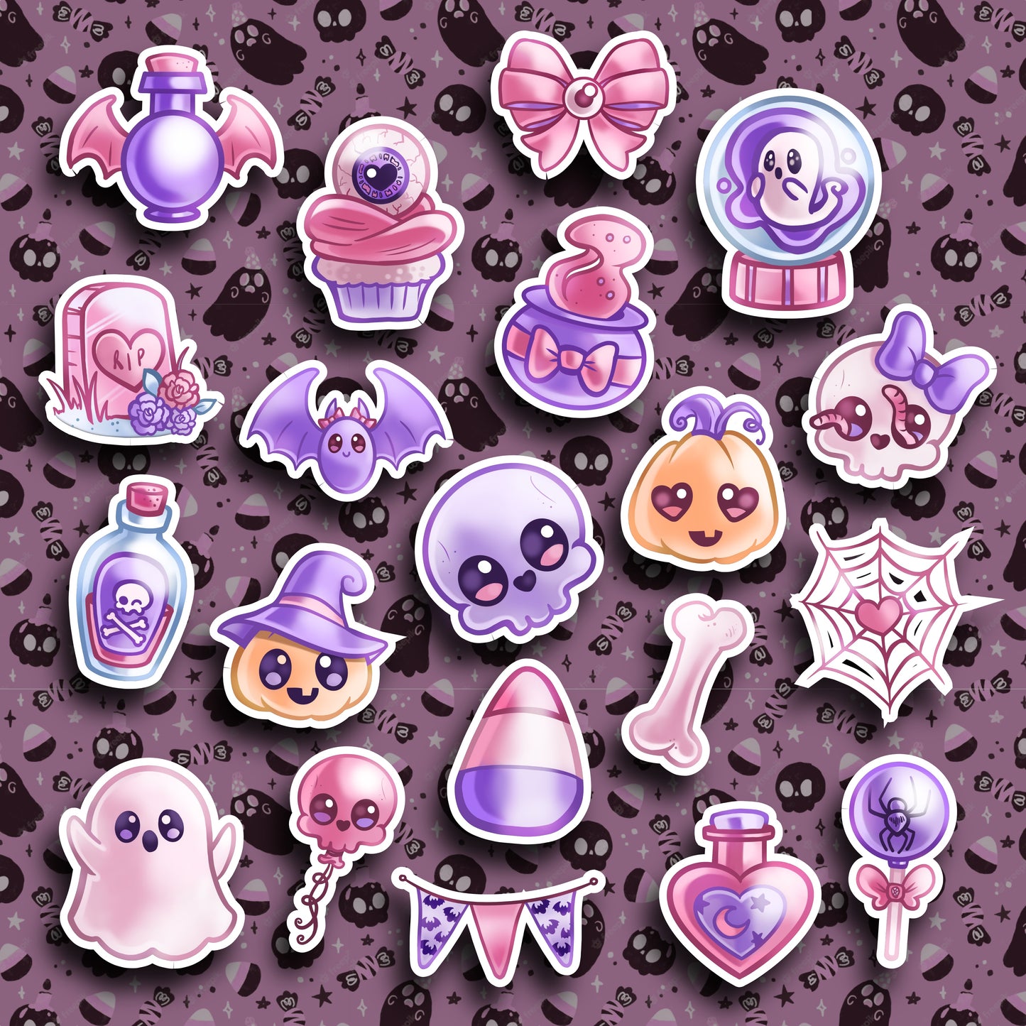 20 Cute Pink Halloween Sticker Set