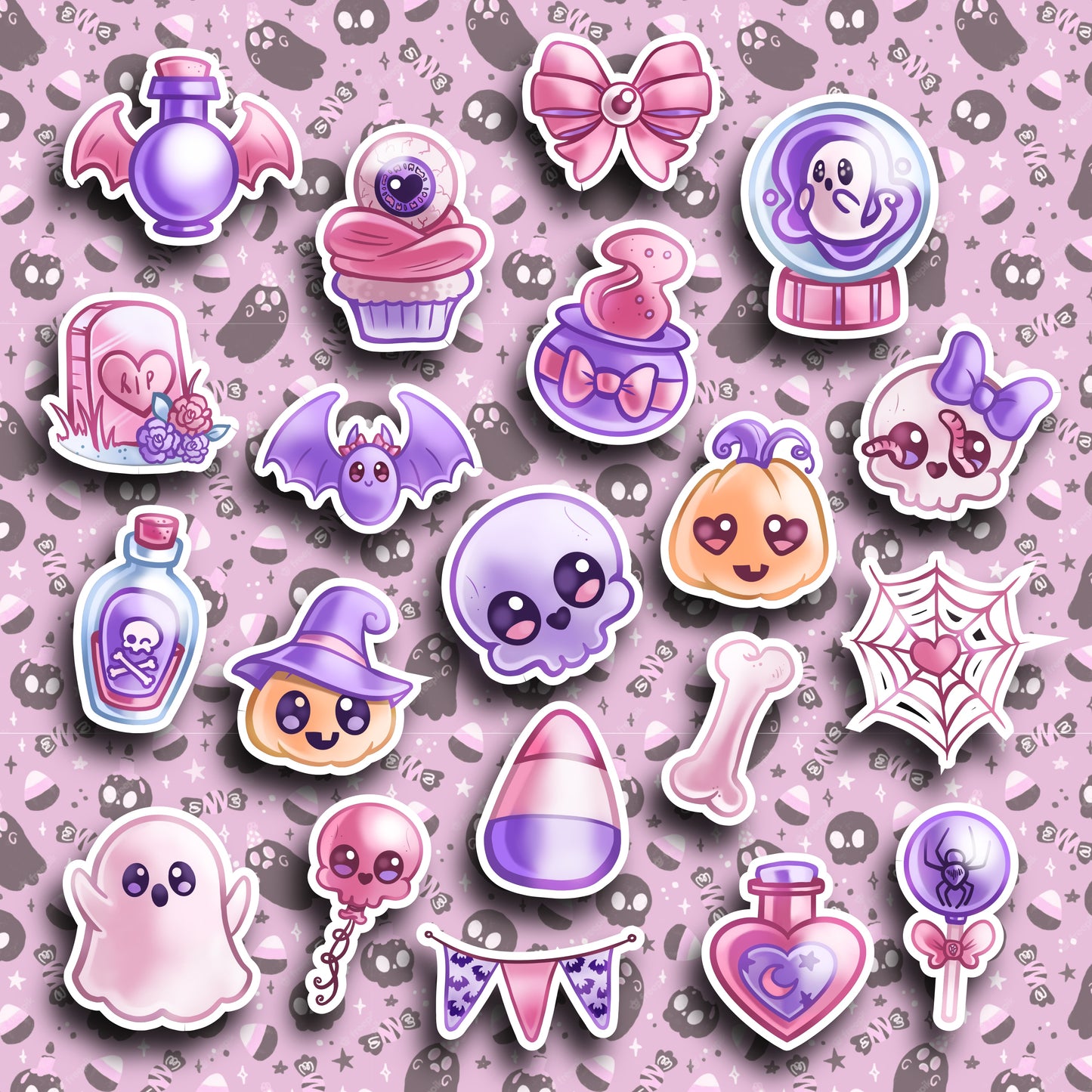20 Cute Pink Halloween Sticker Set