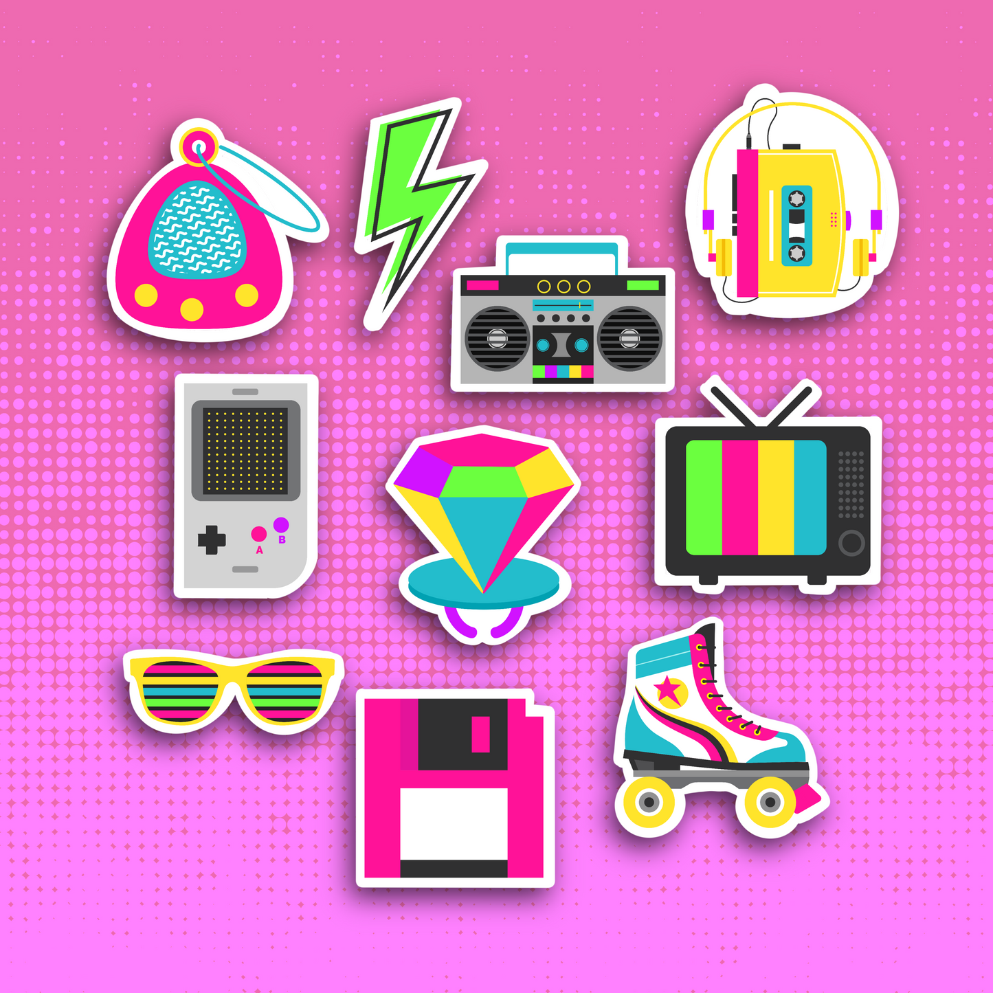 Retro 80's Themed Sticker Set