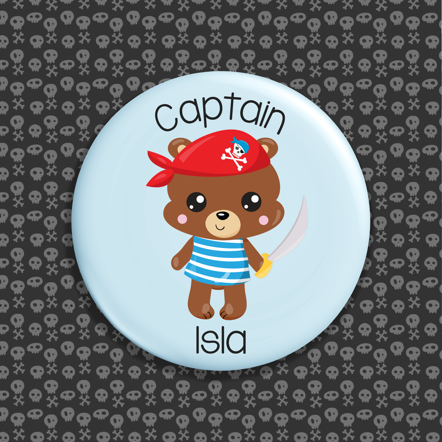 Personalised Pirate Captain Button Badge