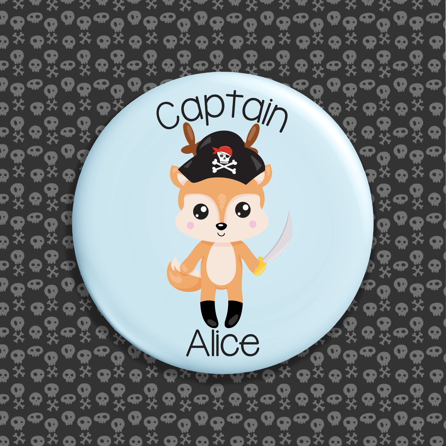 Personalised Pirate Captain Button Badge
