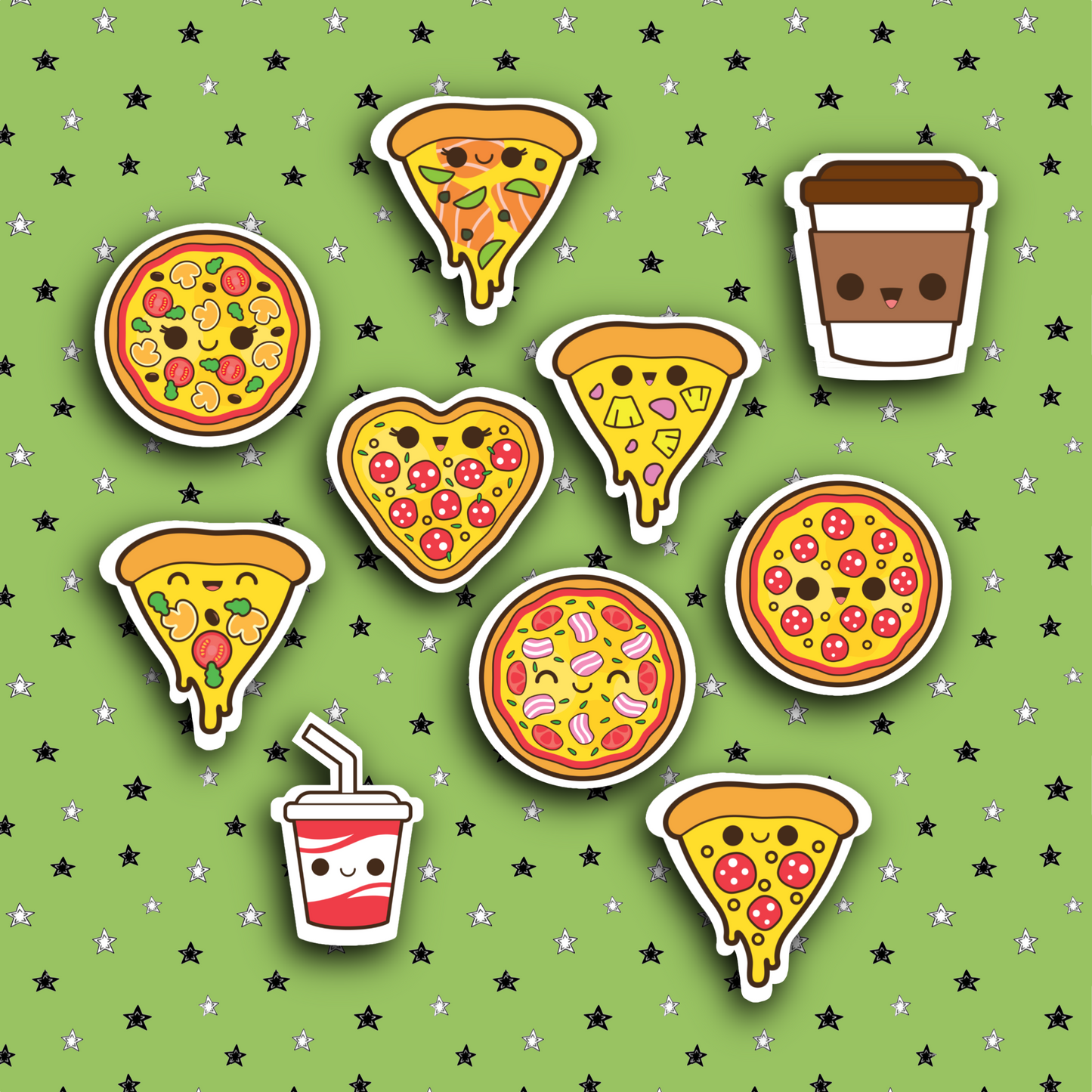Kawaii Pizza Sticker Set