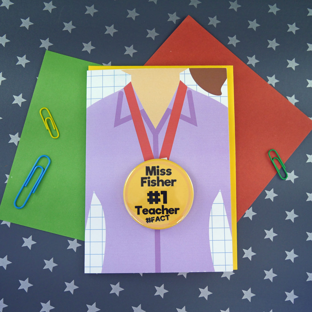 Personalised Teacher Card with Pin Badge